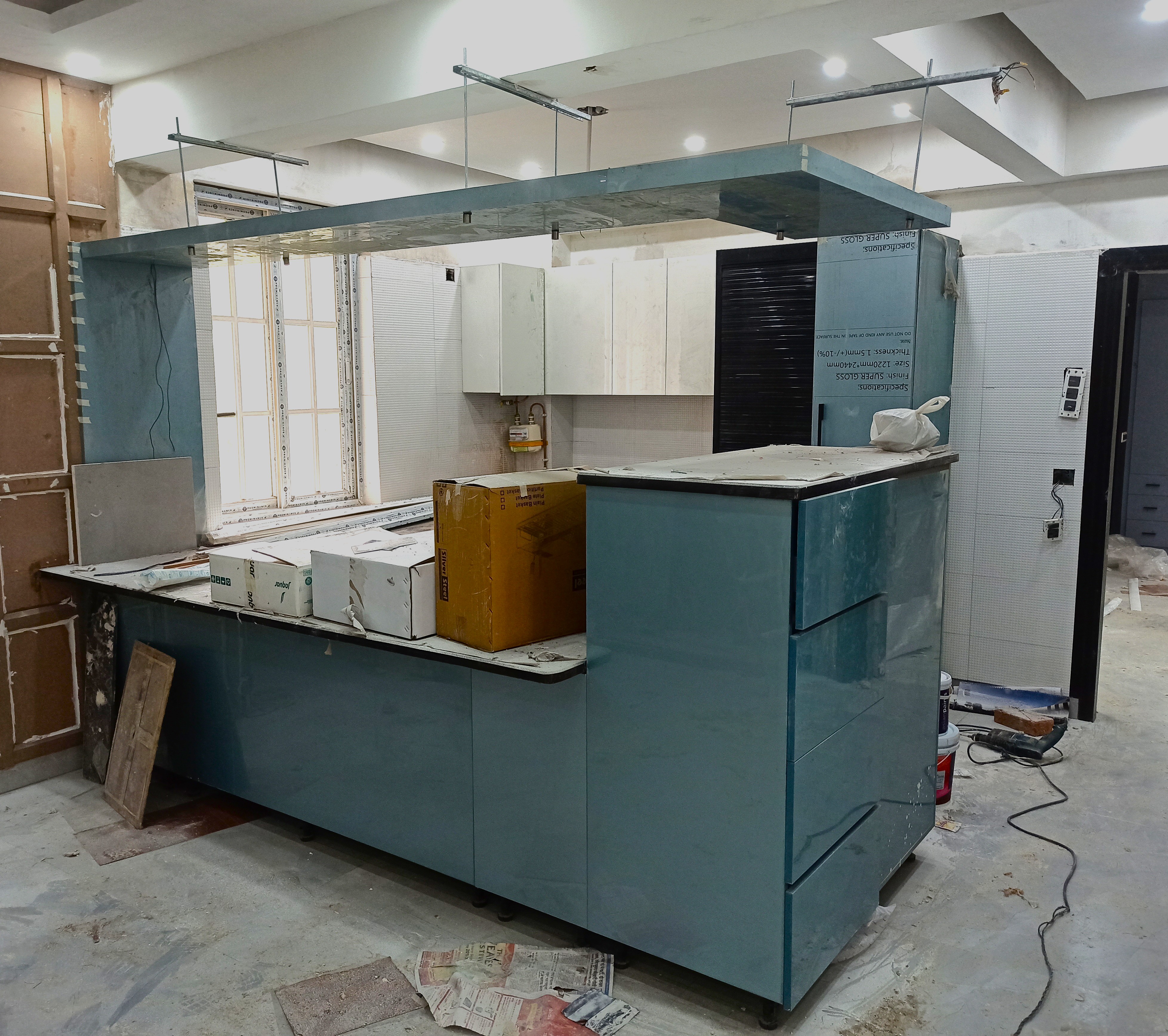 Modular kitchen during installation